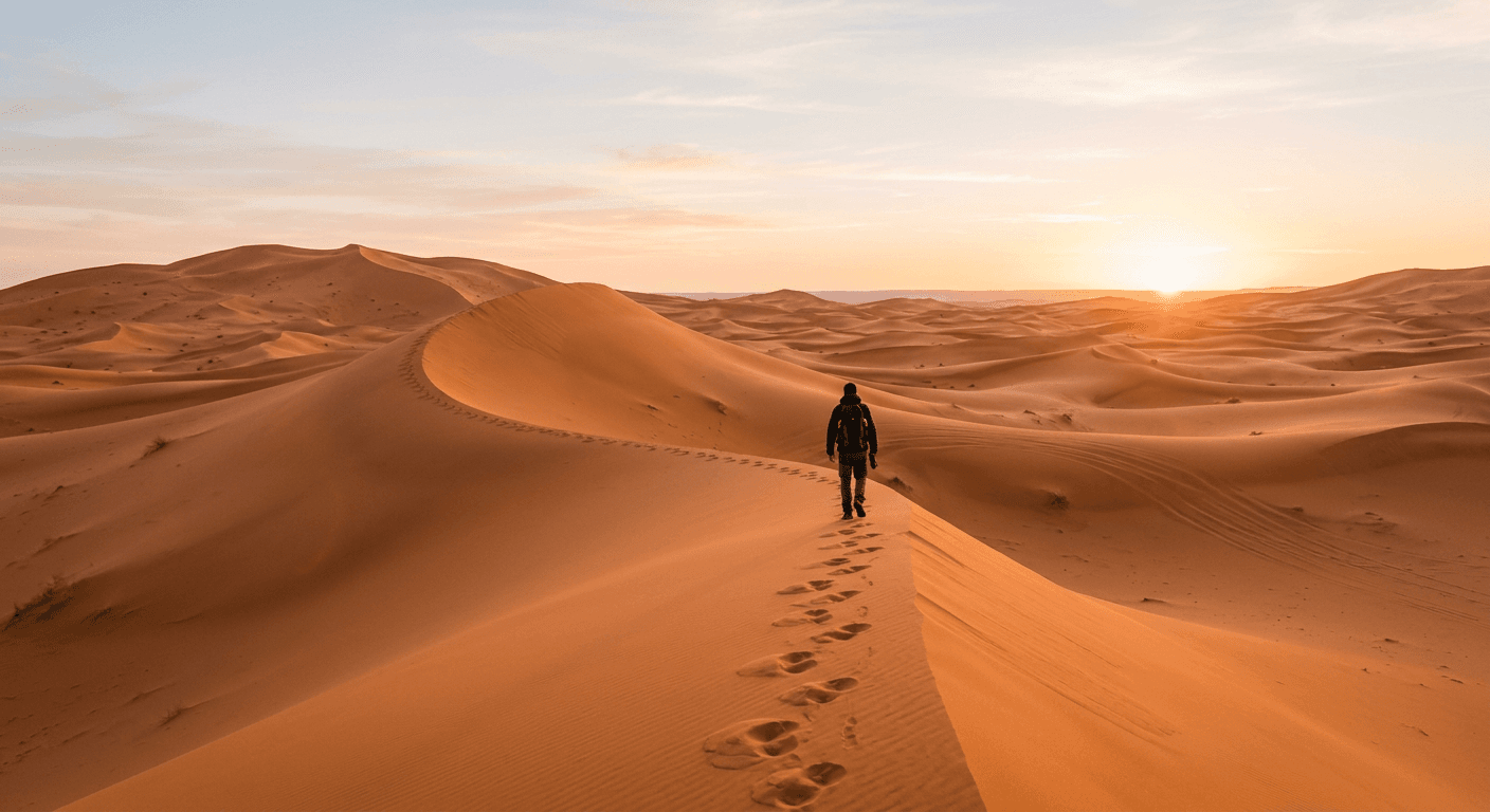 Sunrise over the Erg Chebbi dunes in Merzouga